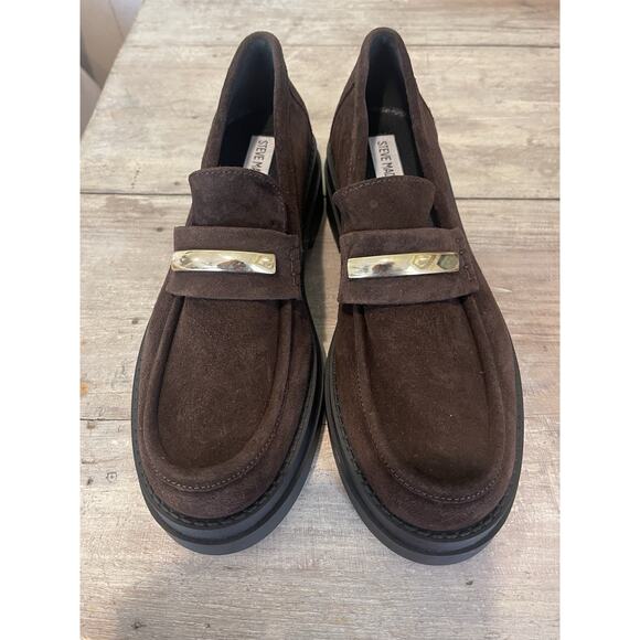 Steve Madden Academia Y2K Chunky Preppy Platform Brown Suede Loafers 8.5 NEW - Picture 6 of 8